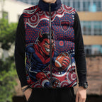 Melbourne Demons Sleeveless Puffer Jacket Aboriginal Dot Pattern - Football Mascot Heritage Pride