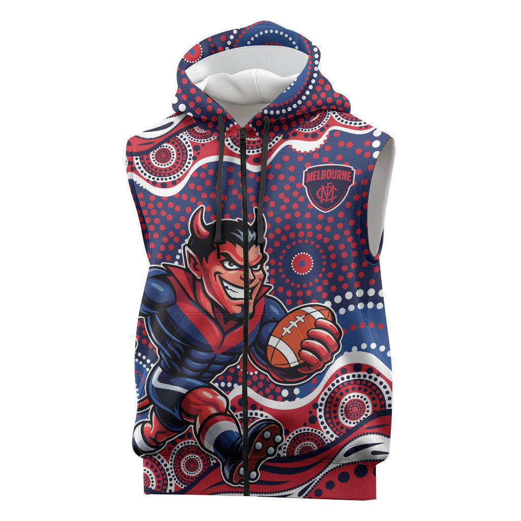 Melbourne Demons Sleeveless Zip Hoodie Aboriginal Dot Pattern - Football Mascot Heritage Pride