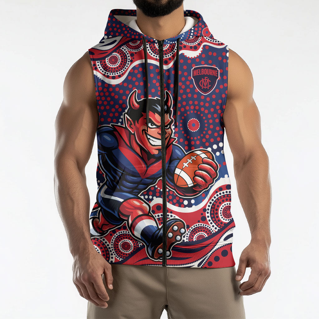 Melbourne Demons Sleeveless Zip Hoodie Aboriginal Dot Pattern - Football Mascot Heritage Pride