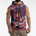 Melbourne Demons Sleeveless Zip Hoodie Aboriginal Dot Pattern - Football Mascot Heritage Pride