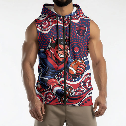 Melbourne Demons Sleeveless Zip Hoodie Aboriginal Dot Pattern - Football Mascot Heritage Pride