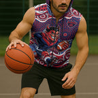 Melbourne Demons Sleeveless Zip Hoodie Aboriginal Dot Pattern - Football Mascot Heritage Pride