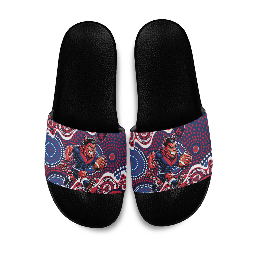 Melbourne Demons Slide Sandals Aboriginal Dot Pattern - Football Mascot Heritage Pride