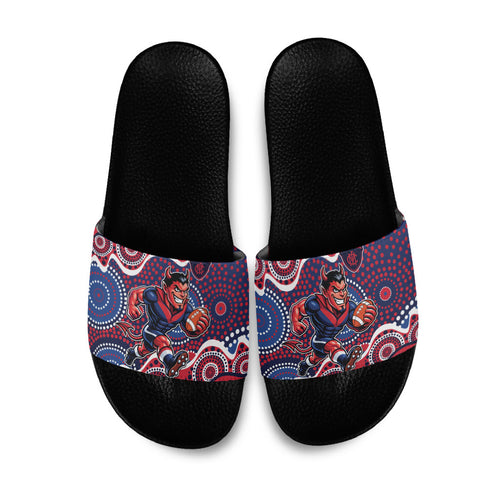 Melbourne Demons Slide Sandals Aboriginal Dot Pattern - Football Mascot Heritage Pride
