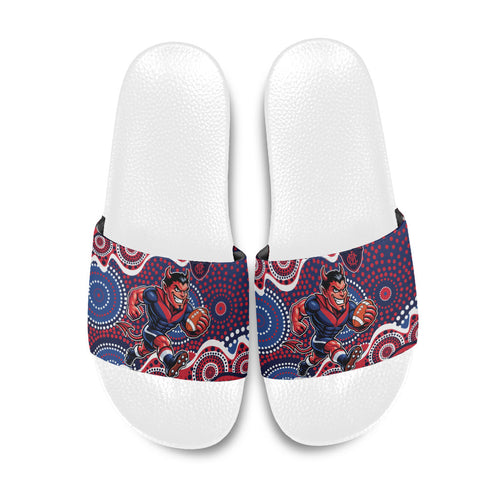 Melbourne Demons Slide Sandals Aboriginal Dot Pattern - Football Mascot Heritage Pride