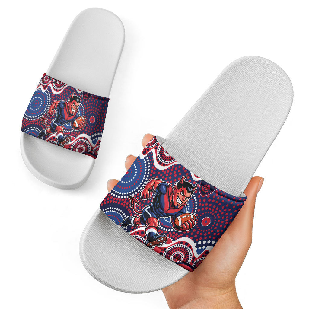 Melbourne Demons Slide Sandals Aboriginal Dot Pattern - Football Mascot Heritage Pride