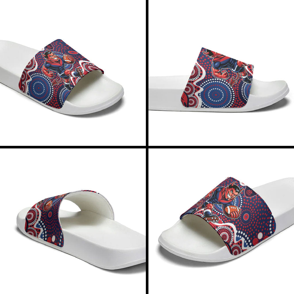 Melbourne Demons Slide Sandals Aboriginal Dot Pattern - Football Mascot Heritage Pride