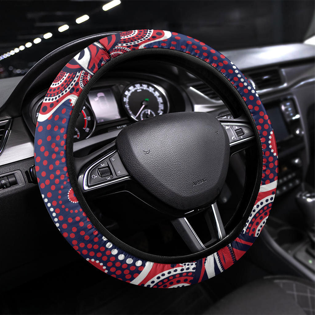 Melbourne Demons Steering Wheel Cover Aboriginal Dot Pattern - Football Mascot Heritage Pride