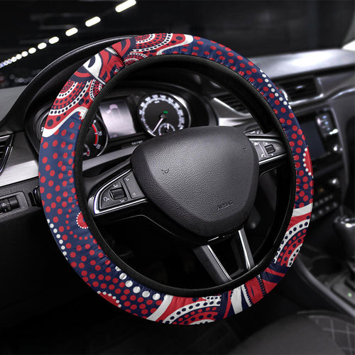 Melbourne Demons Steering Wheel Cover Aboriginal Dot Pattern - Football Mascot Heritage Pride