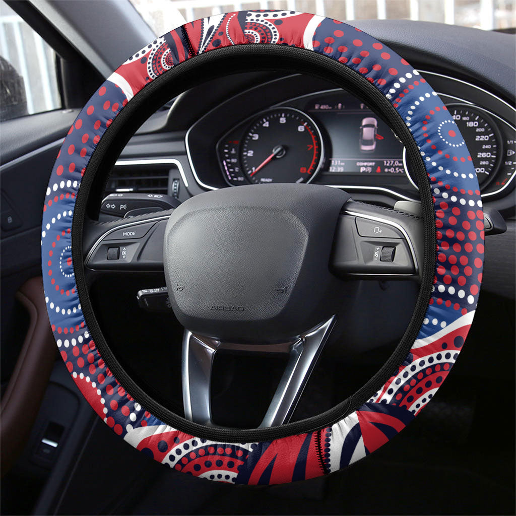 Melbourne Demons Steering Wheel Cover Aboriginal Dot Pattern - Football Mascot Heritage Pride