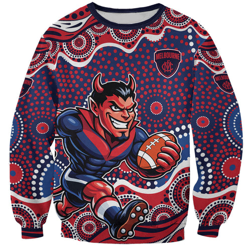 Melbourne Demons Sweatshirt Aboriginal Dot Pattern - Football Mascot Heritage Pride