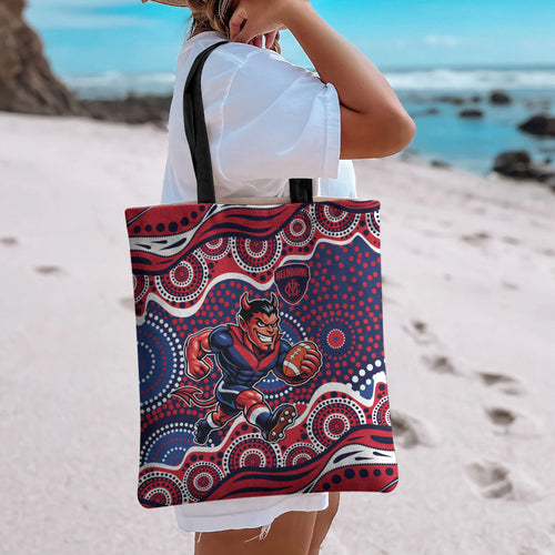 Melbourne Demons Tote Bag Aboriginal Dot Pattern - Football Mascot Heritage Pride