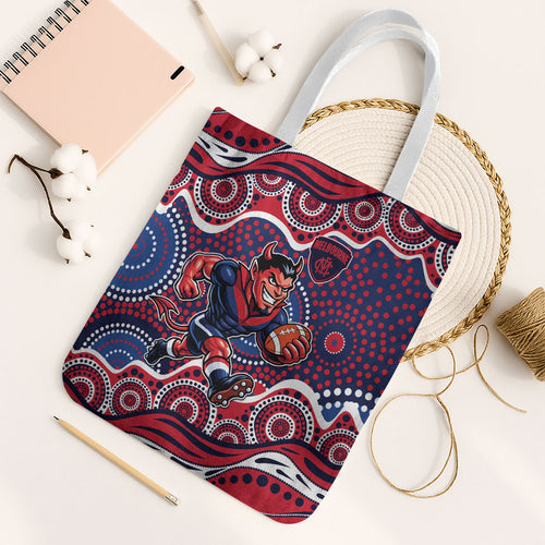Melbourne Demons Tote Bag Aboriginal Dot Pattern - Football Mascot Heritage Pride