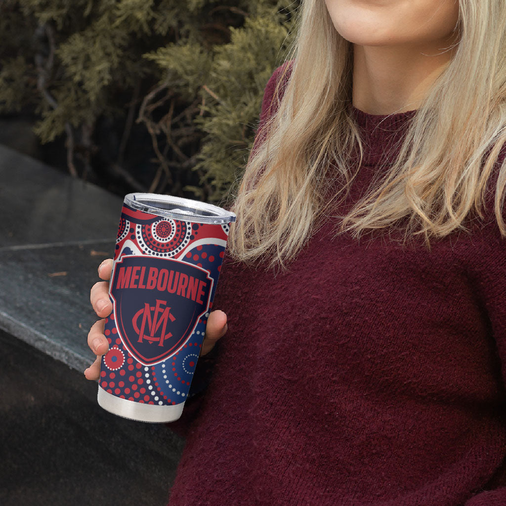 Melbourne Demons Tumbler Cup Aboriginal Dot Pattern - Football Mascot Heritage Pride