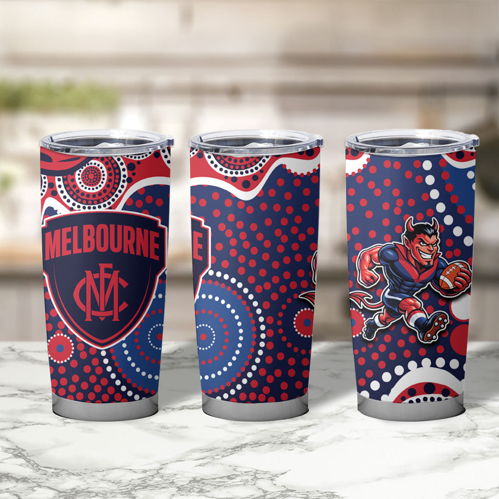 Melbourne Demons Tumbler Cup Aboriginal Dot Pattern - Football Mascot Heritage Pride