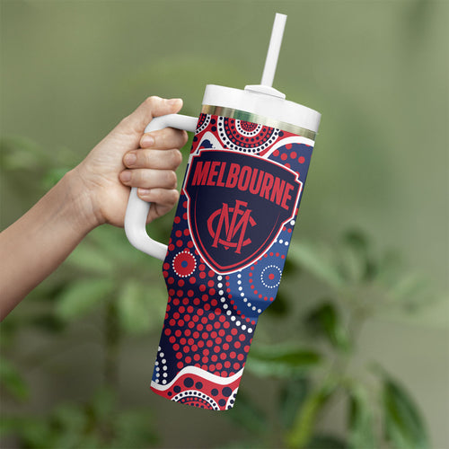 Melbourne Demons Tumbler With Handle Aboriginal Dot Pattern - Football Mascot Heritage Pride