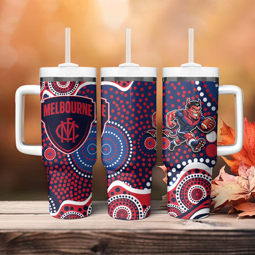 Melbourne Demons Tumbler With Handle Aboriginal Dot Pattern - Football Mascot Heritage Pride