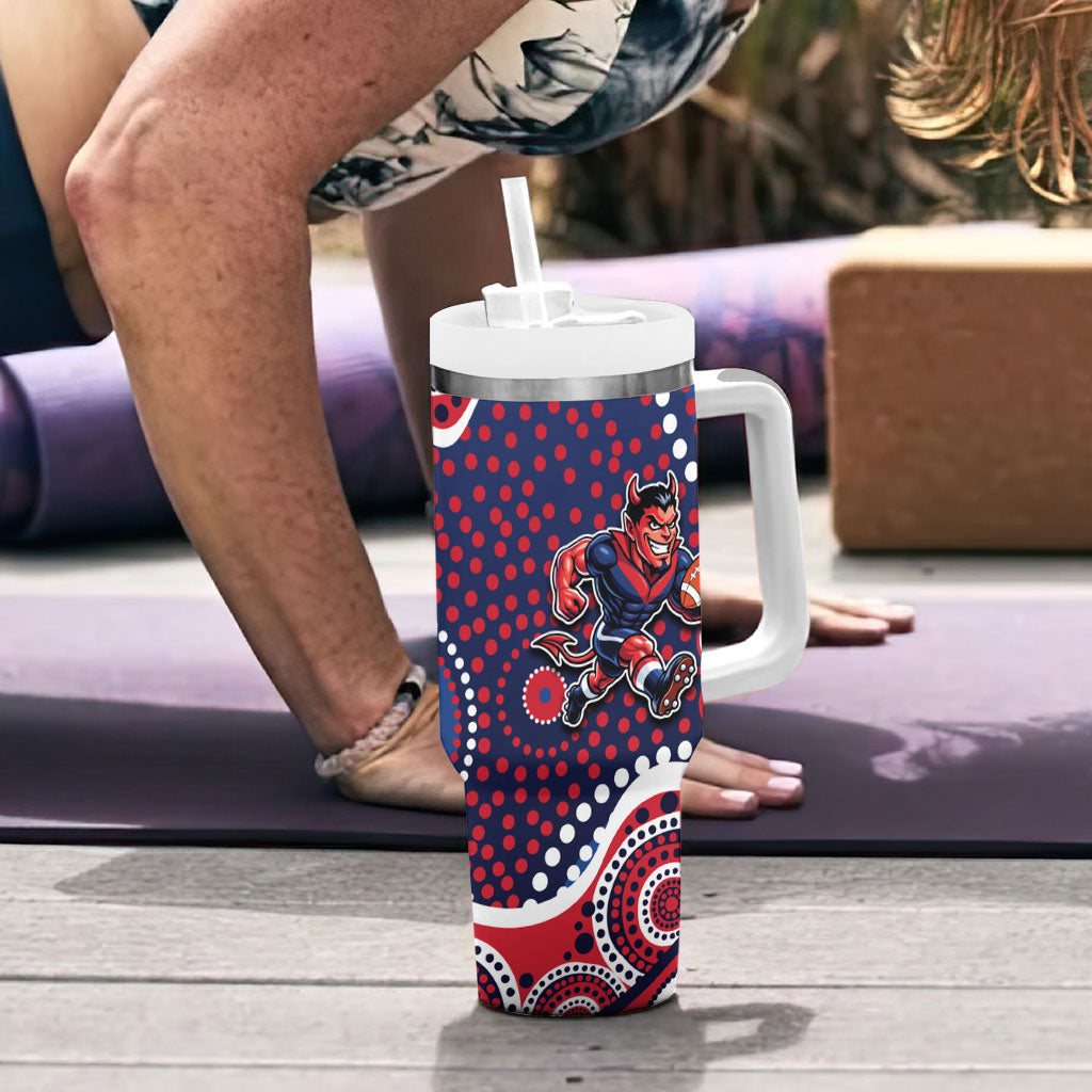 Melbourne Demons Tumbler With Handle Aboriginal Dot Pattern - Football Mascot Heritage Pride
