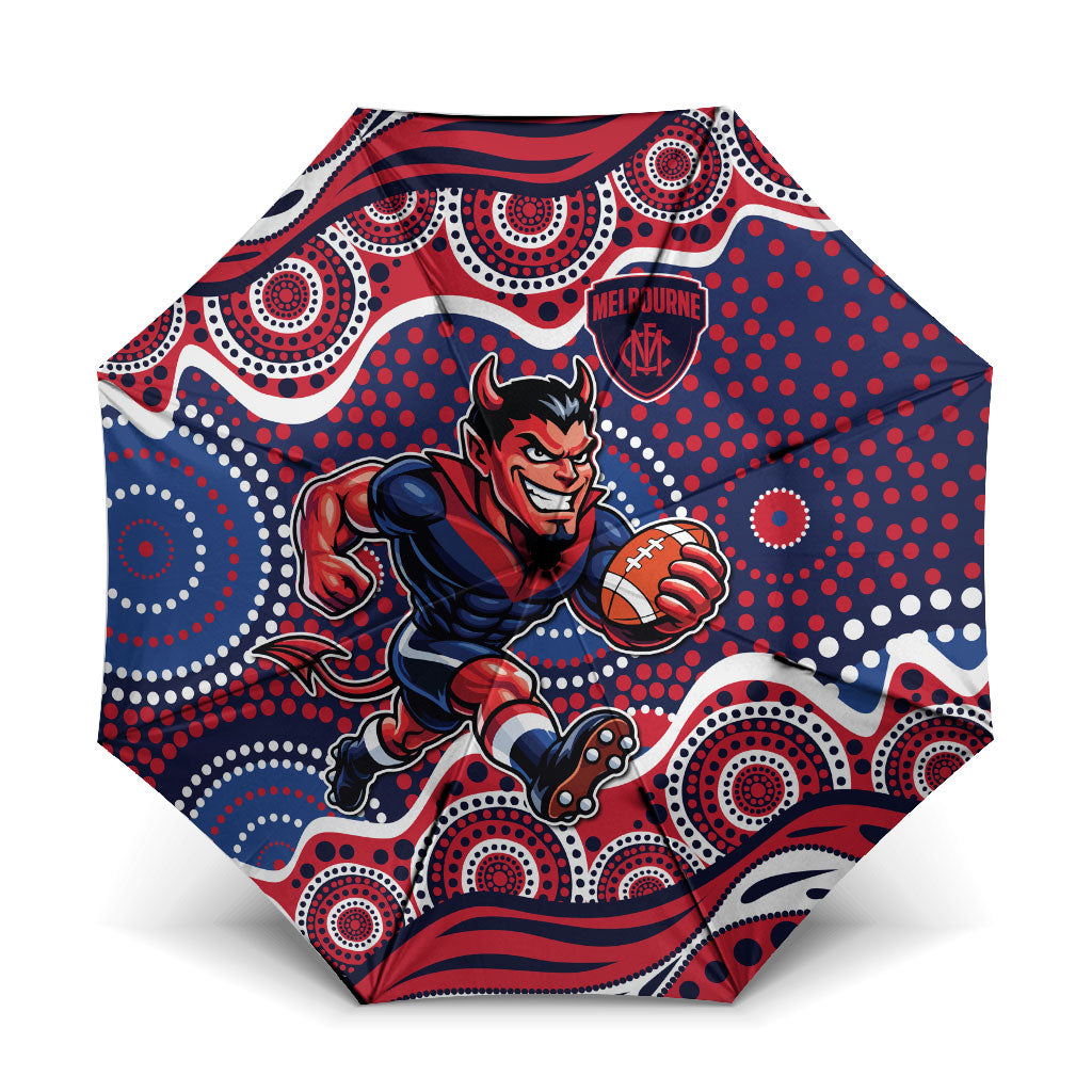 Melbourne Demons Umbrella Aboriginal Dot Pattern - Football Mascot Heritage Pride