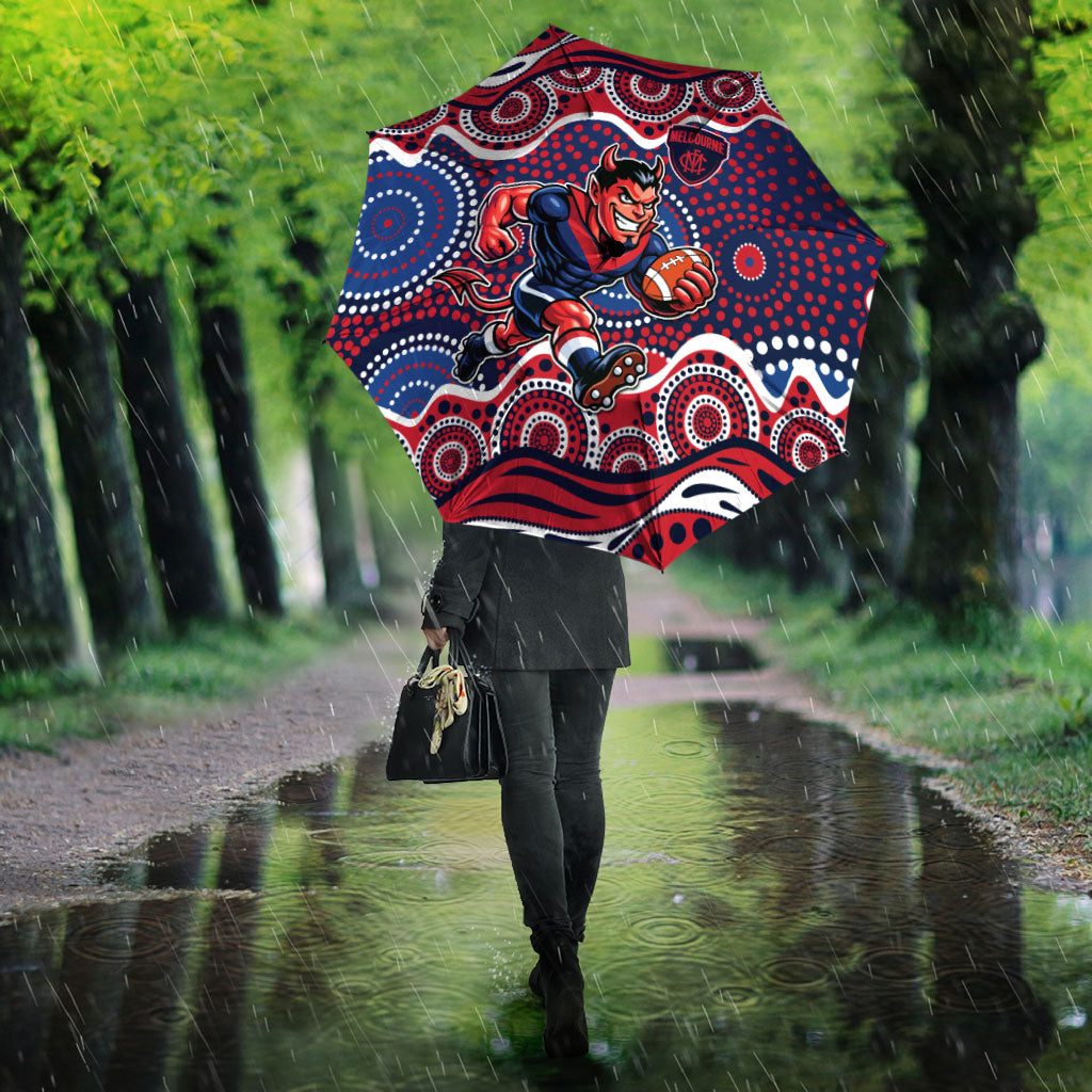 Melbourne Demons Umbrella Aboriginal Dot Pattern - Football Mascot Heritage Pride