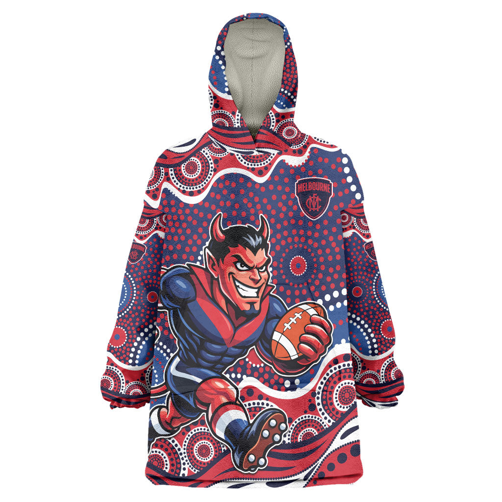 Melbourne Demons Wearable Blanket Hoodie Aboriginal Dot Pattern - Football Mascot Heritage Pride