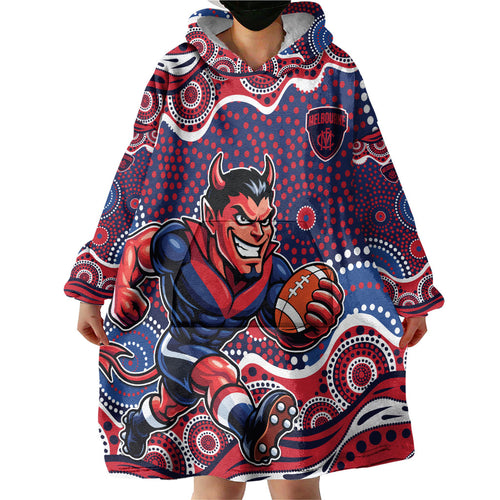 Melbourne Demons Wearable Blanket Hoodie Aboriginal Dot Pattern - Football Mascot Heritage Pride