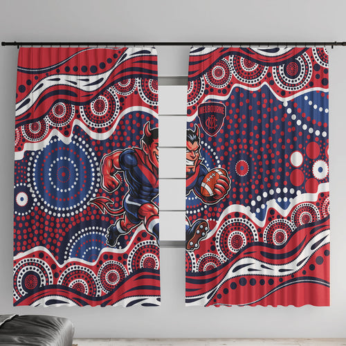 Melbourne Demons Window Curtain Aboriginal Dot Pattern - Football Mascot Heritage Pride