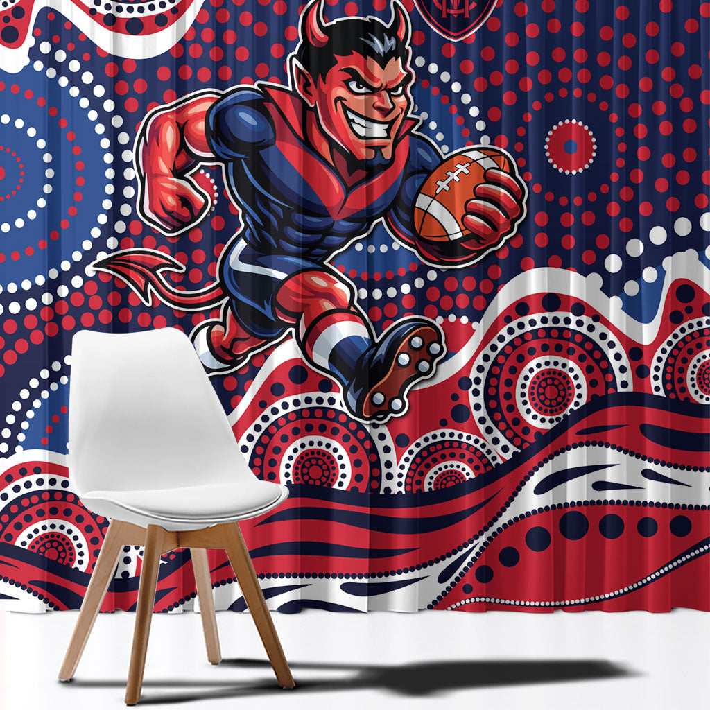 Melbourne Demons Window Curtain Aboriginal Dot Pattern - Football Mascot Heritage Pride