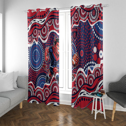 Melbourne Demons Window Curtain Aboriginal Dot Pattern - Football Mascot Heritage Pride