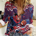 Melbourne Demons Women Casual Shirt Aboriginal Dot Pattern - Football Mascot Heritage Pride