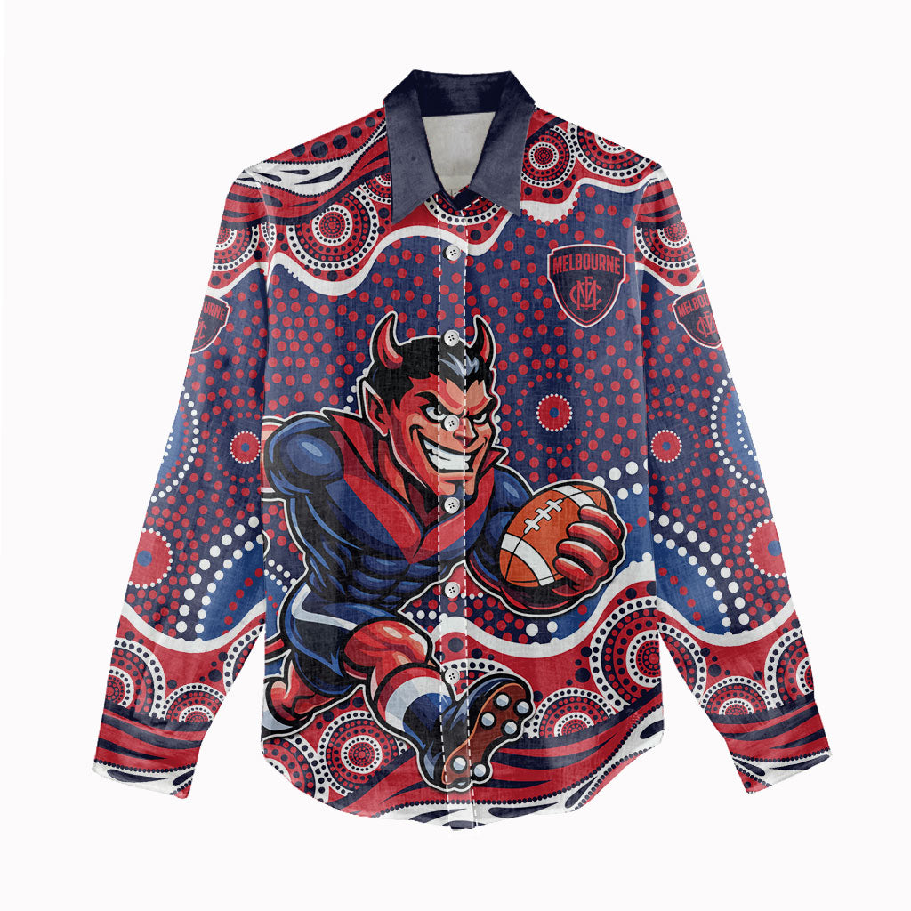 Melbourne Demons Women Casual Shirt Aboriginal Dot Pattern - Football Mascot Heritage Pride