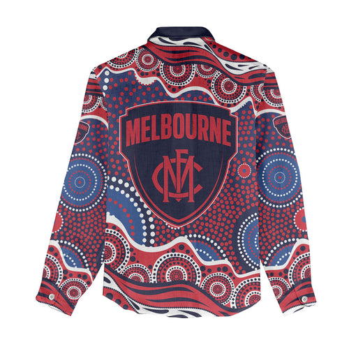 Melbourne Demons Women Casual Shirt Aboriginal Dot Pattern - Football Mascot Heritage Pride