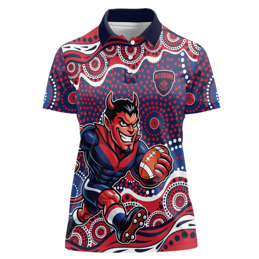 Melbourne Demons Women Polo Shirt Aboriginal Dot Pattern - Football Mascot Heritage Pride