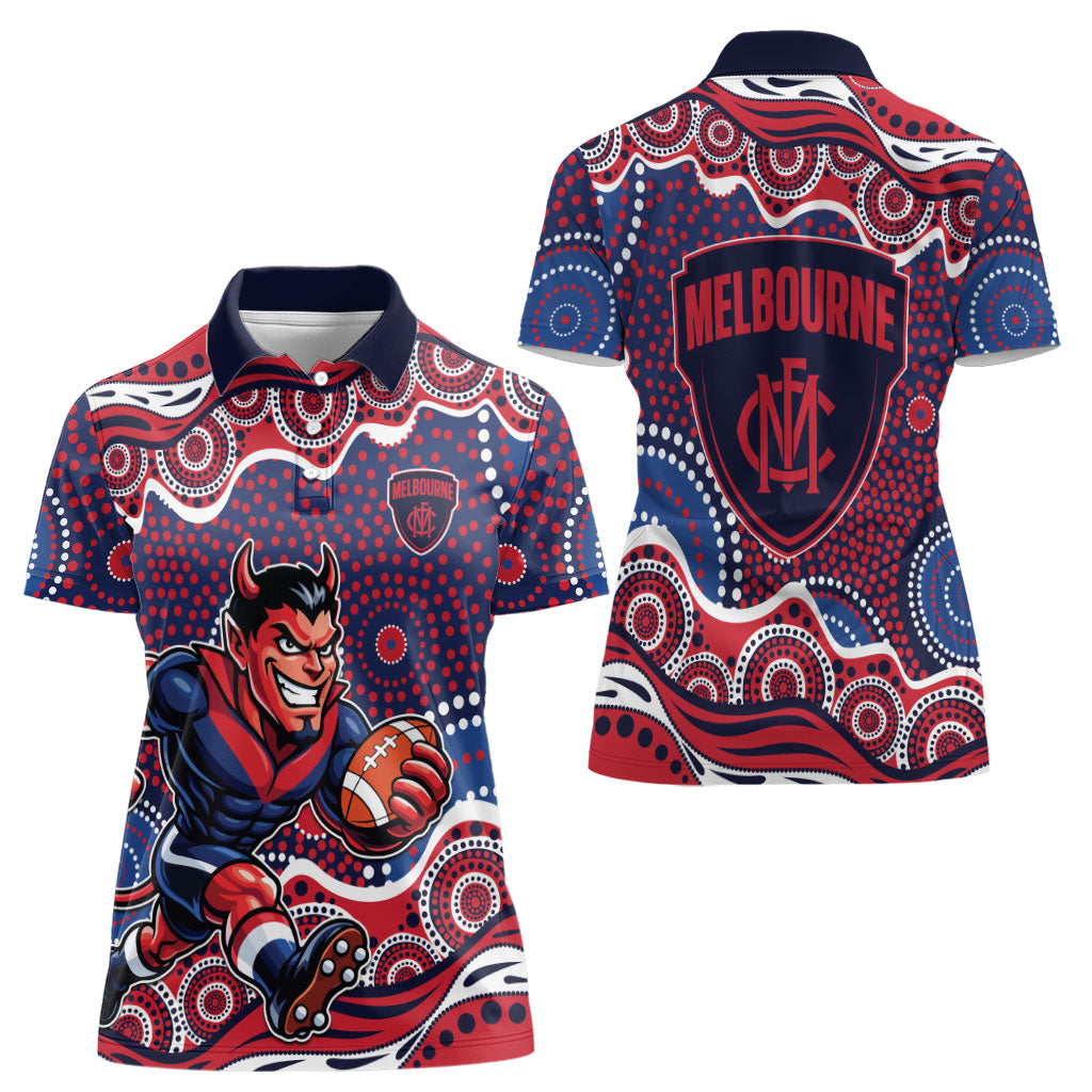 Melbourne Demons Women Polo Shirt Aboriginal Dot Pattern - Football Mascot Heritage Pride