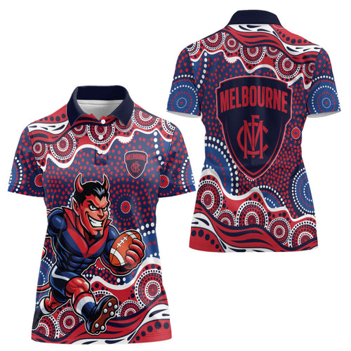Melbourne Demons Women Polo Shirt Aboriginal Dot Pattern - Football Mascot Heritage Pride