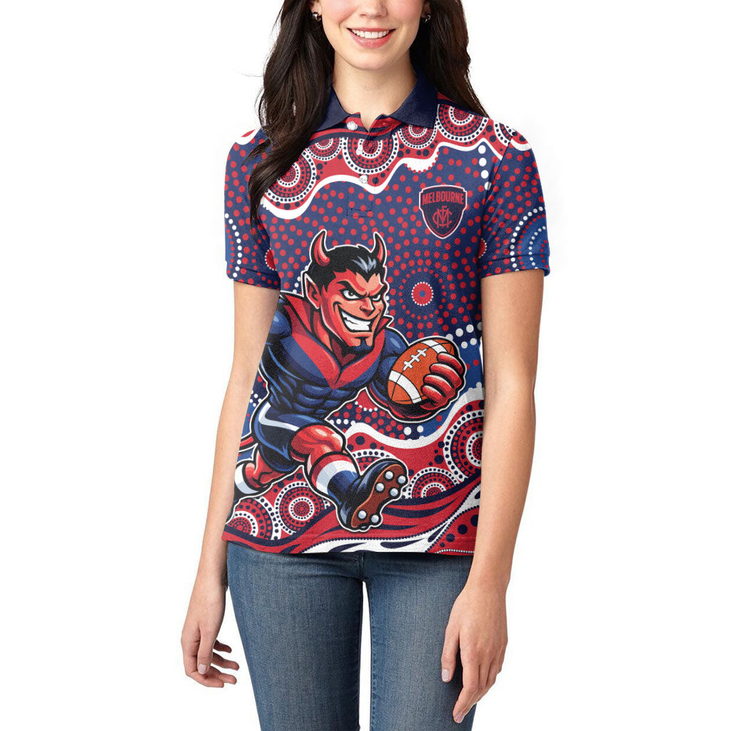 Melbourne Demons Women Polo Shirt Aboriginal Dot Pattern - Football Mascot Heritage Pride