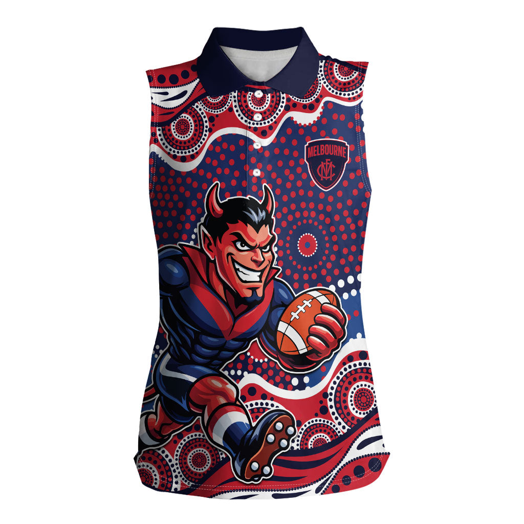 Melbourne Demons Women Sleeveless Polo Shirt Aboriginal Dot Pattern - Football Mascot Heritage Pride
