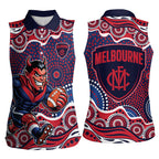 Melbourne Demons Women Sleeveless Polo Shirt Aboriginal Dot Pattern - Football Mascot Heritage Pride