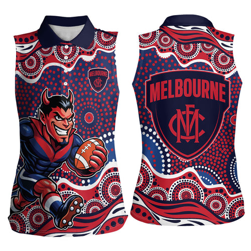 Melbourne Demons Women Sleeveless Polo Shirt Aboriginal Dot Pattern - Football Mascot Heritage Pride