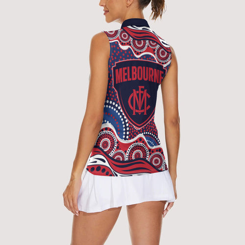 Melbourne Demons Women Sleeveless Polo Shirt Aboriginal Dot Pattern - Football Mascot Heritage Pride