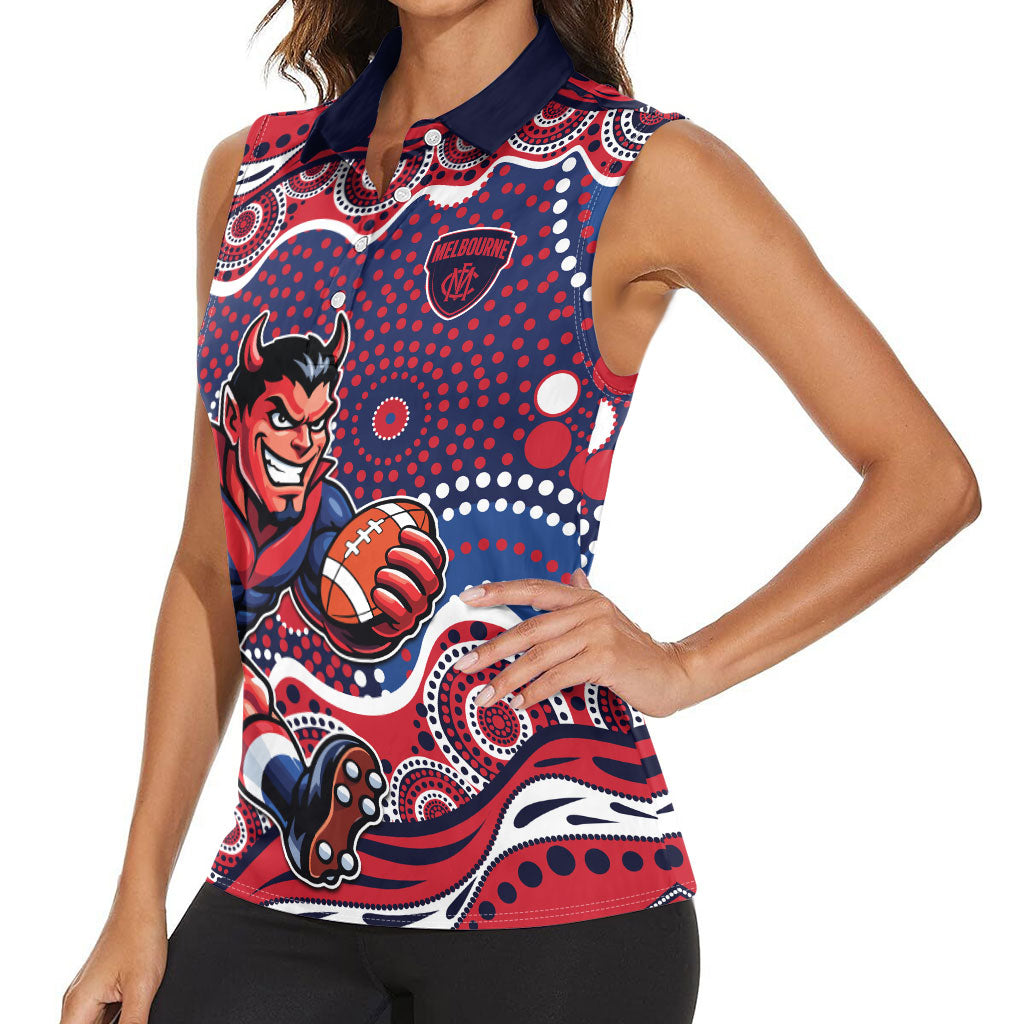 Melbourne Demons Women Sleeveless Polo Shirt Aboriginal Dot Pattern - Football Mascot Heritage Pride