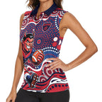Melbourne Demons Women Sleeveless Polo Shirt Aboriginal Dot Pattern - Football Mascot Heritage Pride