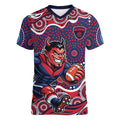 Melbourne Demons Women V-Neck T-Shirt Aboriginal Dot Pattern - Football Mascot Heritage Pride