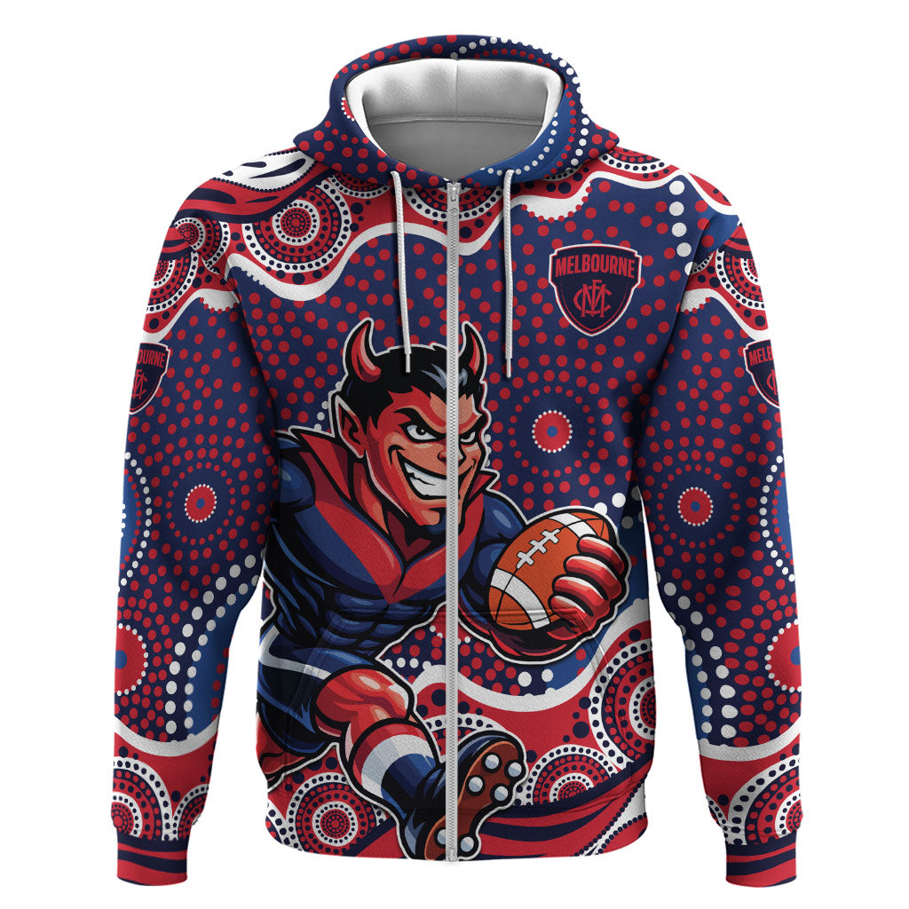 Melbourne Demons Zip Hoodie Aboriginal Dot Pattern - Football Mascot Heritage Pride