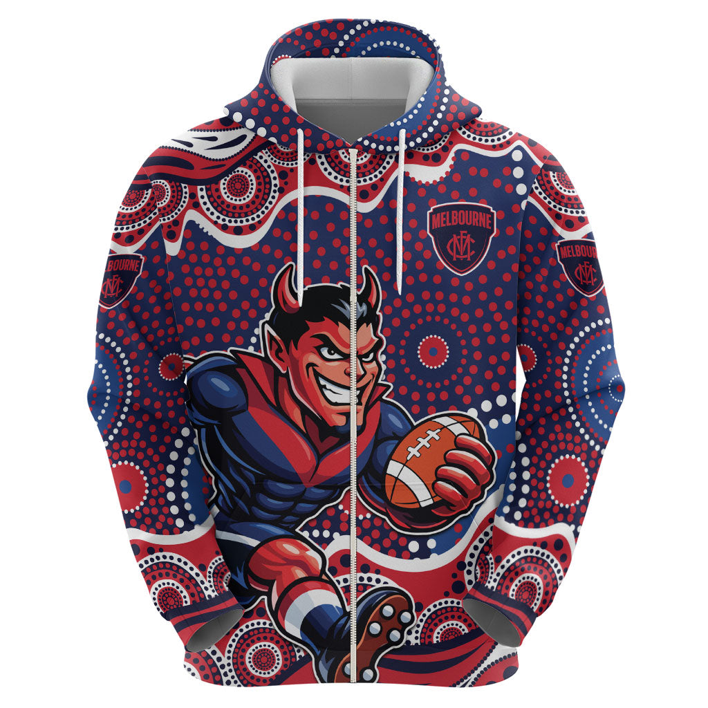 Melbourne Demons Zip Hoodie Aboriginal Dot Pattern - Football Mascot Heritage Pride