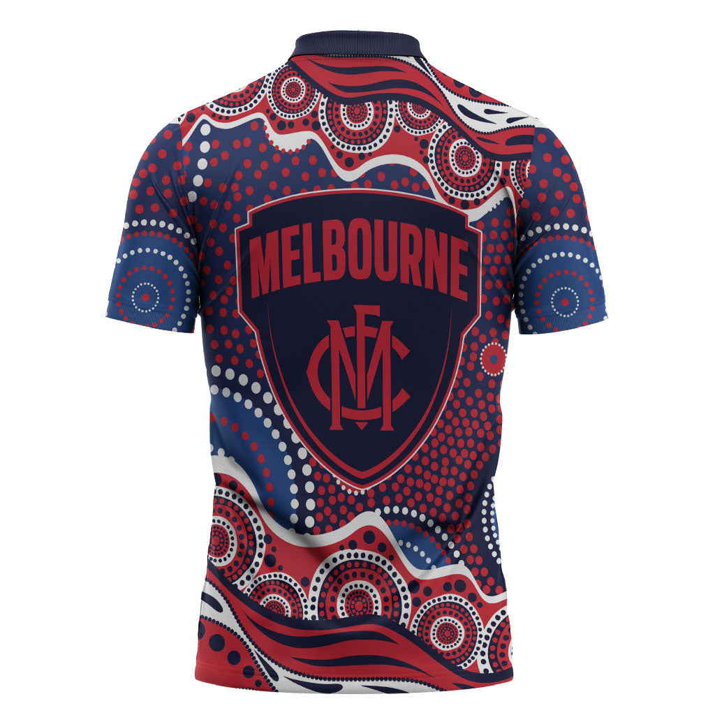 Melbourne Demons Zipper Polo Shirt Aboriginal Dot Pattern - Football Mascot Heritage Pride