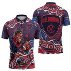 Melbourne Demons Zipper Polo Shirt Aboriginal Dot Pattern - Football Mascot Heritage Pride