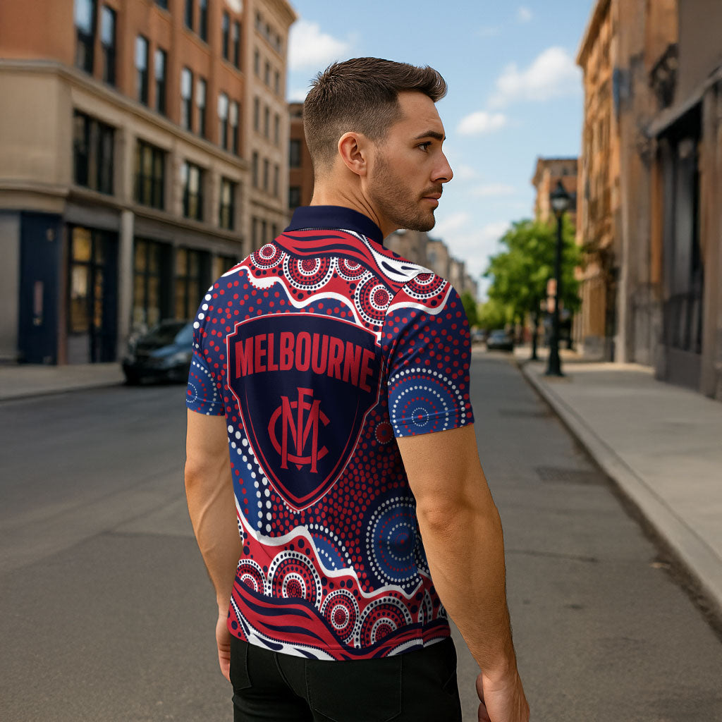 Melbourne Demons Zipper Polo Shirt Aboriginal Dot Pattern - Football Mascot Heritage Pride