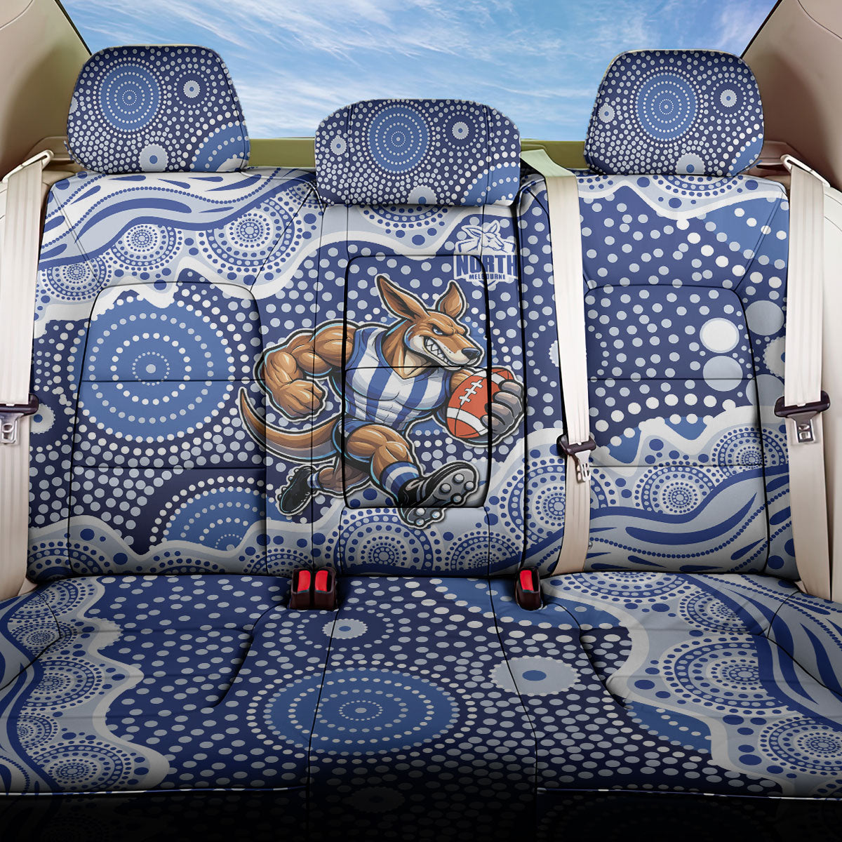 North Melbourne Kangaroos Back Car Seat Cover Aboriginal Dot Pattern - Football Mascot Heritage Pride