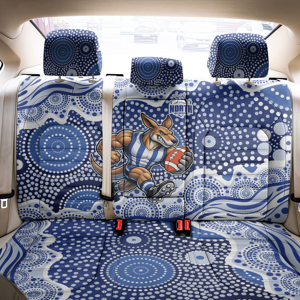 North Melbourne Kangaroos Back Car Seat Cover Aboriginal Dot Pattern - Football Mascot Heritage Pride